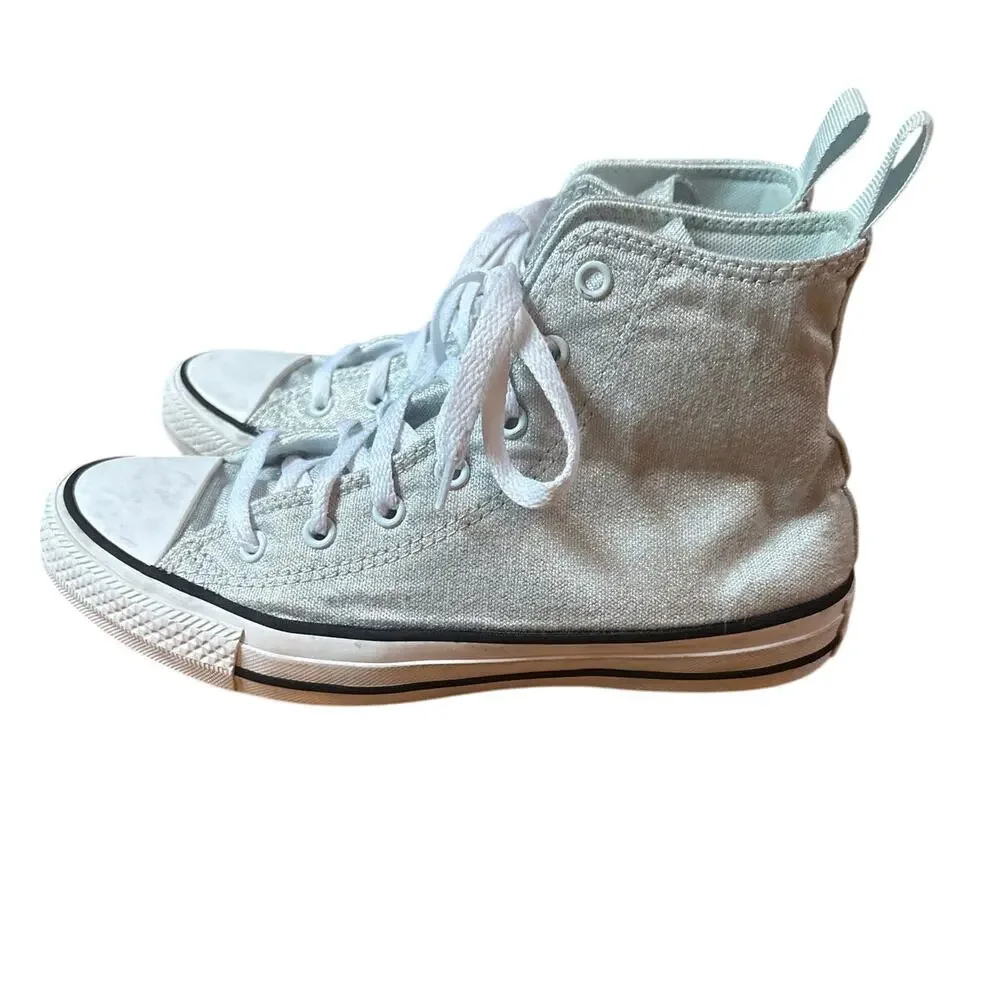 Converse All Star Chuck Taylor silver metallic‎ high top youth sneakers SIZE 5